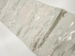 プラチナ箔九百錦寺院に遠山・風景模様織出し袋帯